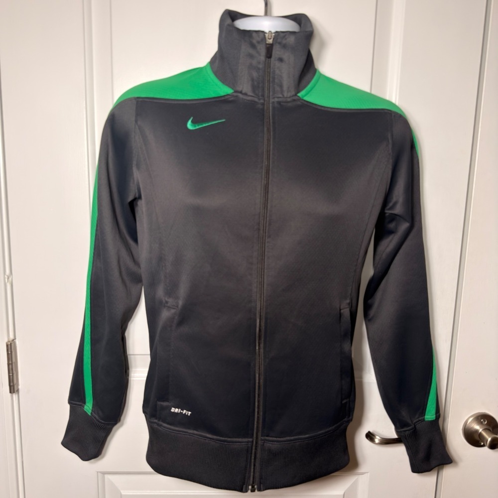 Nike Dri-FIT Track Jacket Mens Large Gray Green Full Zip Athletic Running